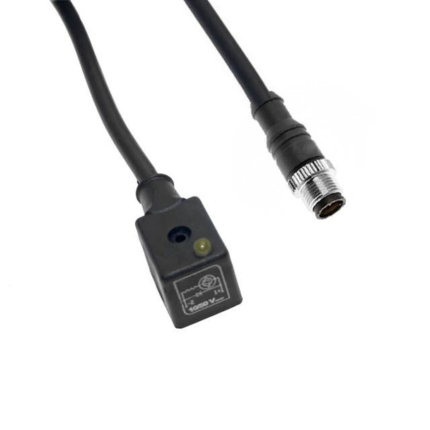 Mencom VDC-220-3501 Solenoid Valve Connectors, Cordset, 3 Pole, ISB 11mm, with 5 Pole M12 Male Straight, 2 Meters, 50V, 4A, LED w/Flyback Diode | American Cable Assemblies