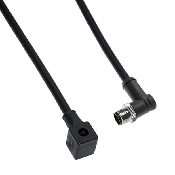 Mencom VEJ-220-3402 Solenoid Valve Connectors, Cordset, 3 Pole, ISC 9.4mm, with 4 Pole M12 Male Right Angle, 2 Meters, 120V, 4A, LED w/MOV | American Cable Assemblies