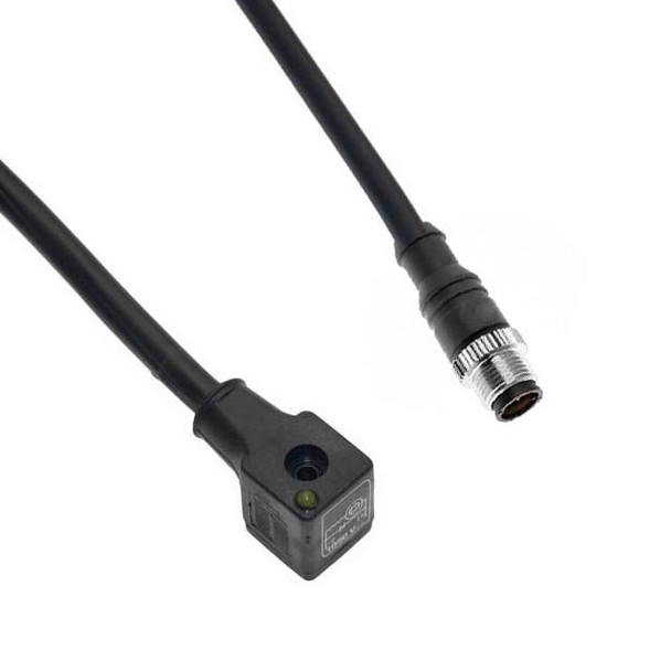 Mencom VEJ-220-3501 Solenoid Valve Connectors, Cordset, 3 Pole, ISC 9.4mm, with 5 Pole M12 Male Straight, 2 Meters, 120V, 4A, LED w/MOV | American Cable Assemblies