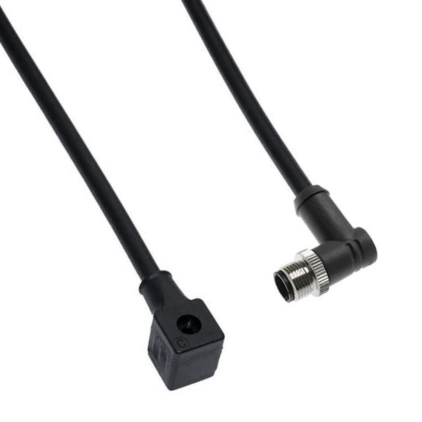 Mencom VEN-A20-3502 Solenoid Valve Connectors, Cordset, 3 Pole, ISC 9.4mm, with 5 Pole M12 Male Right Angle, 10 Meters, 250V, 4A | American Cable Assemblies