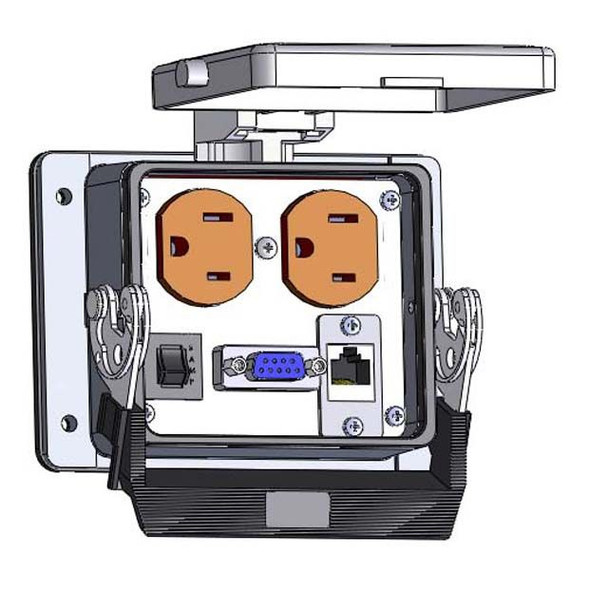 Mencom DP-DB9F-RJ45S-R-32 Panel Interface Connector with Duplex outlet, DB9F, shielded RJ45, and a 3amp reset, in a 32 housing | American Cable Assemblies
