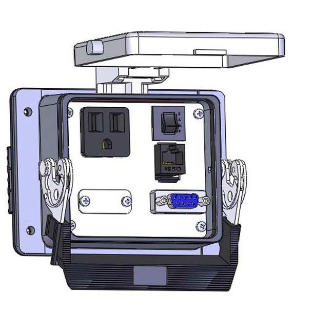 Mencom DP1-DB9-RJ45-R-32 Panel Interface Connector with Simplex outlet, DB9, RJ45, and a 3amp reset, in a 32 housing | American Cable Assemblies