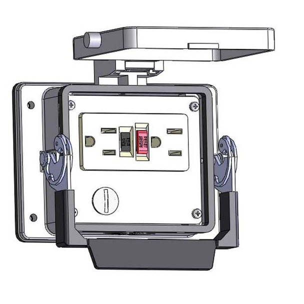 Mencom GF20-NR-32 Panel Interface Connector with 20amp GFCI Duplex outlet, in a 32 housing | American Cable Assemblies