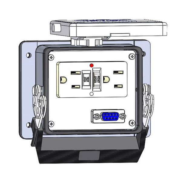 Mencom GF-DB9-32 Panel Interface Connector with GFCI Duplex outlet, and DB9, in a 32 housing | American Cable Assemblies