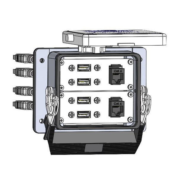 Mencom RJ45-2-4USB-06-32LS Panel Interface Connector with 2 RJ45, 4 Form A USB with 6' Cable, in a 32 housing | American Cable Assemblies