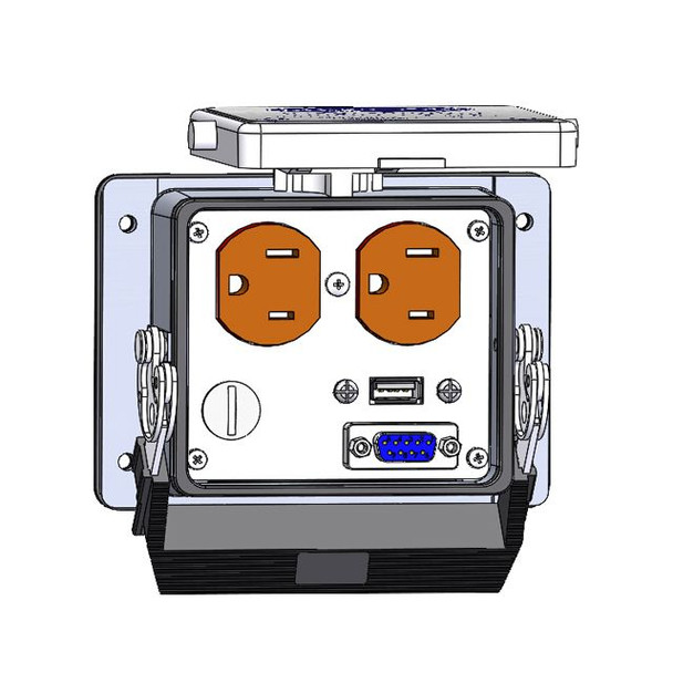 Mencom DP-DB9-USB-06-32 Panel Interface Connector with Duplex outlet, DB9, USB-06, and a 3amp reset, in a 32 housing | American Cable Assemblies