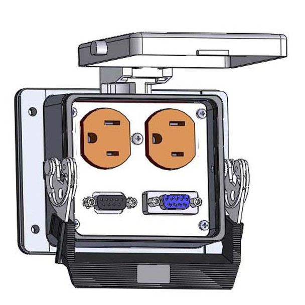 Mencom DHDP-2DB9-32 Panel Interface Connector with Duplex outlet, (1) 9 pin D-Sub, (1) 9 pin D-sub connected to a 3 pin Blue hose connection for Data Highway, in a 32 housing | American Cable Assemblies