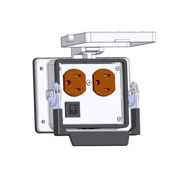 Mencom DP-10R-32 Panel Interface Connector with Duplex outlet, and 10amp reset, in a 32 housing | American Cable Assemblies