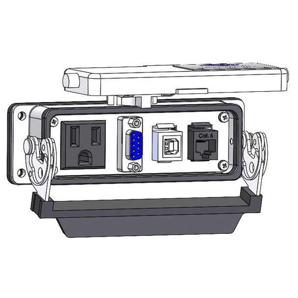 Mencom DP1-DB9-RJ45-USB-BFAF-24 Panel Interface Connector with Simplex outlet, DB9, RJ45, USB-BFAF, in a 24LS housing | American Cable Assemblies