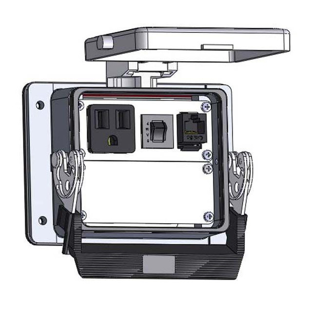 Mencom DP1-RJ45-R-32 Panel Interface Connector with Simplex outlet, RJ45, and a 3amp reset, in a 32 housing | American Cable Assemblies
