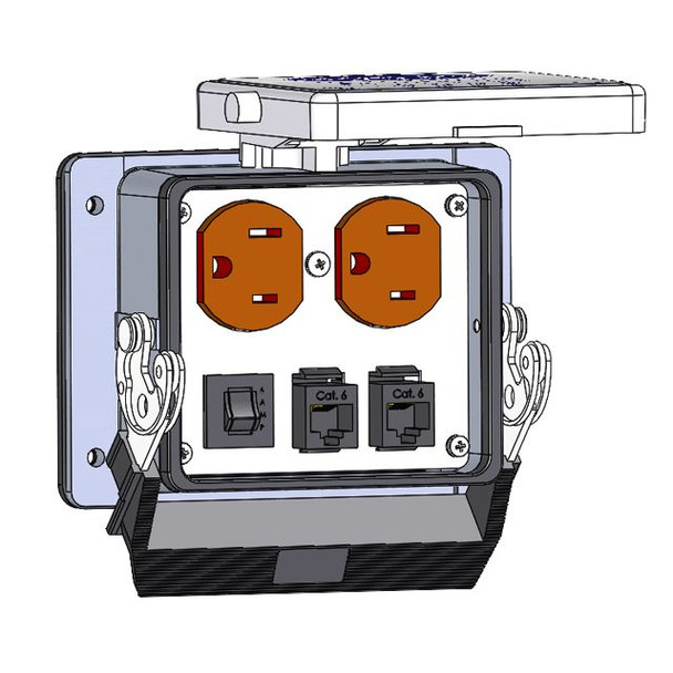 Mencom DP-2RJ45-6R-32 Panel Interface Connector with Duplex outlet, (2) RJ45, with a 6amp reset, in a 32 housing | American Cable Assemblies
