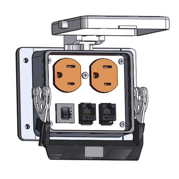 Mencom DP-2RJ45-R-32 Panel Interface Connector with Duplex outlet, (2) RJ45, with a 3amp reset, in a 32 housing | American Cable Assemblies