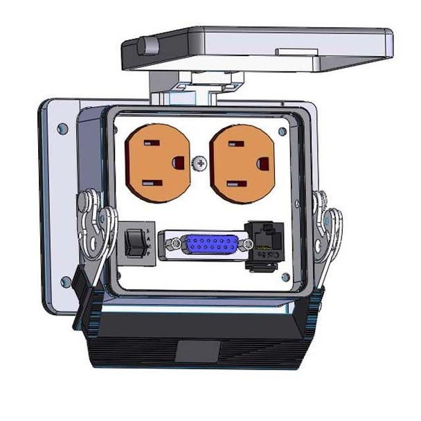 Mencom DP-DB15-RJ45-R-32 Panel Interface Connector with Duplex outlet, DB15, RJ45, and a 3amp reset, in a 32 housing | American Cable Assemblies