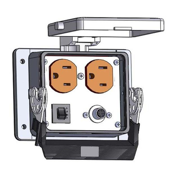 Mencom DP-8M-R-32 Panel Interface Connector with Duplex outlet, 8M, and a 3amp reset, in a 32 housing | American Cable Assemblies