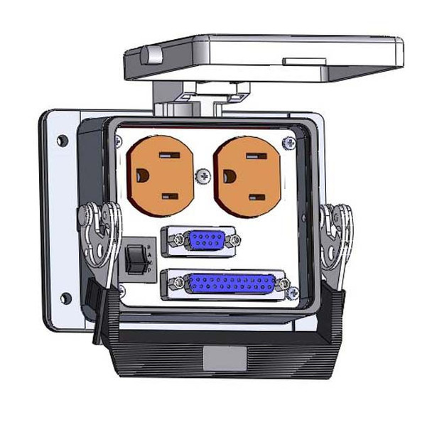 Mencom DP-DB9F-DB25-R-32 Panel Interface Connector with Duplex outlet, DB9F, DB25, and a 3amp reset, in a 32 housing | American Cable Assemblies