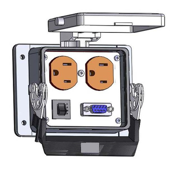 Mencom DP-DB9-R-32 Panel Interface Connector with Duplex outlet, DB9, and a 3amp reset, in a 32 housing | American Cable Assemblies