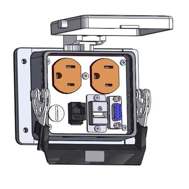 Mencom DP-DB9-USB-AFAF-R-32 Panel Interface Connector with Duplex outlet, DB9, USB-AFAF, and a 3amp reset, in a 32 housing | American Cable Assemblies