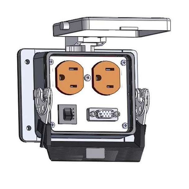 Mencom DP-DDB15-R-32 Panel Interface Connector with Duplex outlet, DDB15, and a 3amp reset, in a 32 housing | American Cable Assemblies