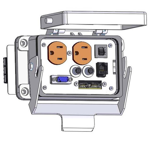 Mencom DP-DDB15-6M2-RJ45-USB-R-48 Panel Interface Connector with Duplex outlet, DDB15, 6M, RJ45, 2 x USB and a 3amp reset, in a 48 housing | American Cable Assemblies