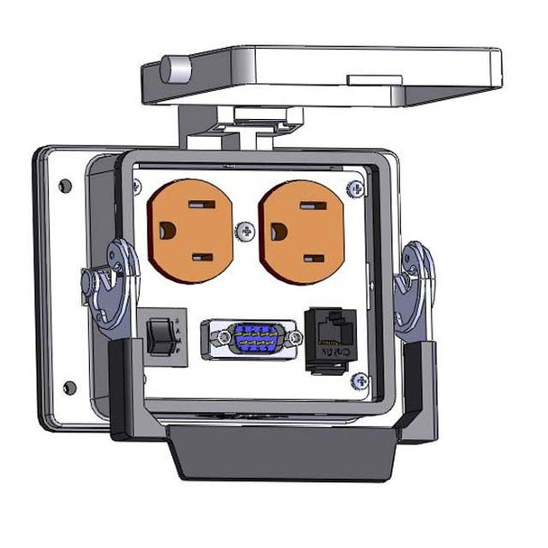 Mencom DP-MDB9-RJ45-R-32 Panel Interface Connector with Duplex outlet, MDB9, RJ45, and a 3amp reset, in a 32 housing | American Cable Assemblies