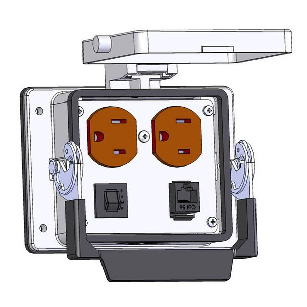 Mencom DP-RJ45-5R-32 Panel Interface Connector with Duplex outlet, RJ45, and a 5amp reset, in a 32 housing | American Cable Assemblies