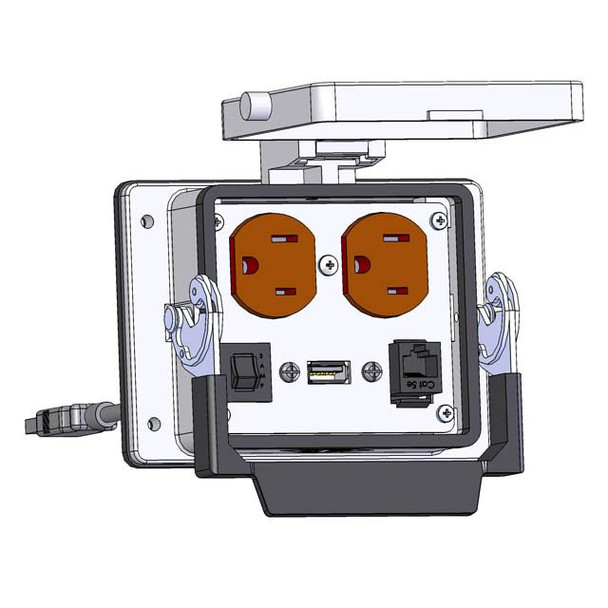 Mencom DP-RJ45-USB-03-R-32 Panel Interface Connector with Duplex outlet, RJ45, USB-03, and a 3amp reset, in a 32 housing | American Cable Assemblies