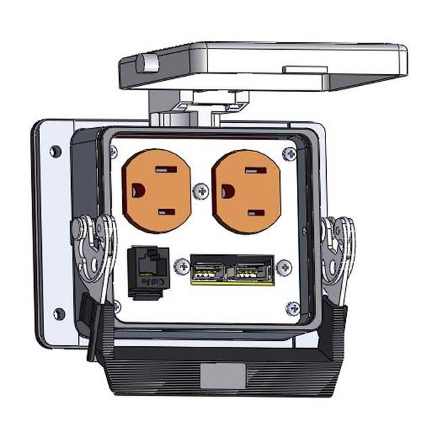 Mencom DP-USB-RJ45-32 Panel Interface Connector with Duplex outlet, 2 x USB, RJ45, in a 32 housing | American Cable Assemblies