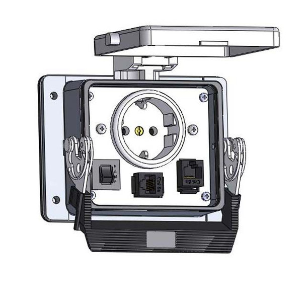 Mencom EP-2RJ45-R-32 Panel Interface Connector with Continental European outlet, (2) RJ45, with a 3amp reset, in a 32 housing | American Cable Assemblies