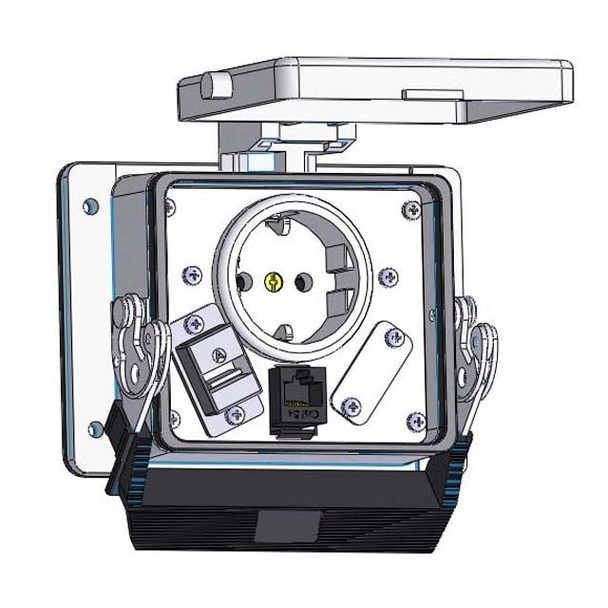 Mencom EP-RJ45-USB-AFAF-32 Panel Interface Connector with Continental European outlet, RJ45, USB-AFAF, in a 32 housing | American Cable Assemblies