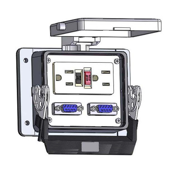 Mencom GF-2DB9-32 Panel Interface Connector with GFCI Duplex outlet, (2) DB9, in a 32 housing | American Cable Assemblies