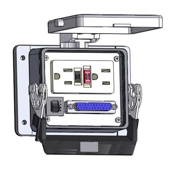 Mencom GF-DB25-5R-32 Panel Interface Connector with GFCI Duplex outlet, DB25, and a 5amp reset, in a 32 housing | American Cable Assemblies