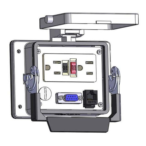 Mencom GF-DB9F-RJ45-NR-32 Panel Interface Connector with GFCI Duplex outlet, DB9F, RJ45, in a 32 housing | American Cable Assemblies