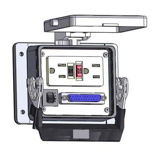 Mencom GF-DB25-R-32 Panel Interface Connector with GFCI Duplex outlet, DB25, and a 3amp reset, in a 32 housing | American Cable Assemblies