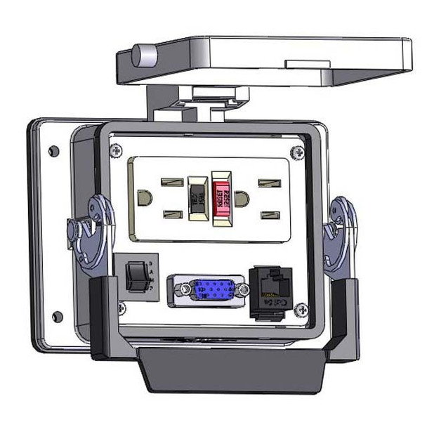 Mencom GF-DDB15-RJ45-R-32 Panel Interface Connector with GFCI Duplex outlet, DDB15, RJ45, and a 3amp reset, in a 32 housing | American Cable Assemblies