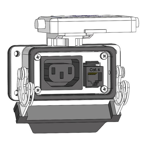 Mencom DEC-RJ45-10 Panel Interface Connector with IEC outlet, and RJ45, in a 10 housing | American Cable Assemblies