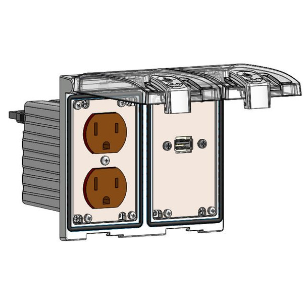 Mencom LP2-DP-USB-10 Low Profile Panel Interface Connector with Duplex outlet, form A USB with 10' Cable in a Two-Single Cover Housing | American Cable Assemblies