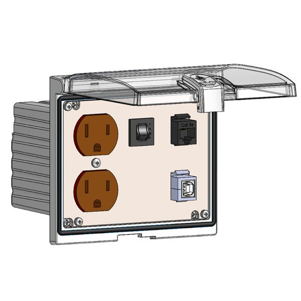 Mencom LP3-DP-RJ45-USB-BFAF-R Low Profile Panel Interface Connector with Duplex outlet, RJ45, USB-BFAF, a 3amp reset in a Double Cover Housing | American Cable Assemblies