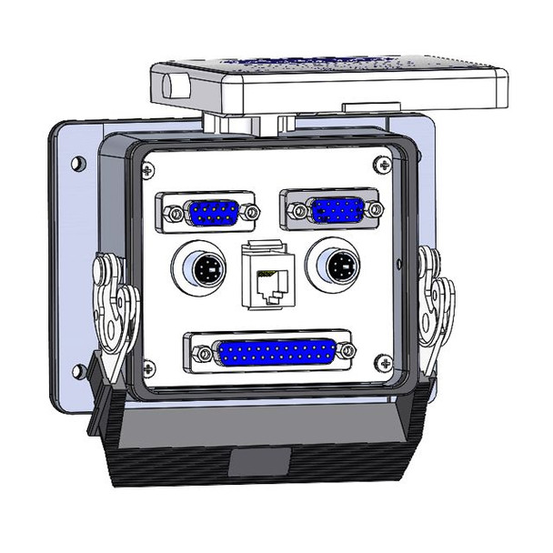 Mencom DB09-DDB15-DB25-6M2-RJ11-32 Panel Interface Connector with, 9 pin D-sub, Hi-Density 15 pin D-sub, 25 pin D-sub, 2 x 6 pin MINI DIN, and RJ11, in a 32 housing | American Cable Assemblies