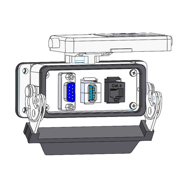 Mencom DB09F-RJ45-USB-AFAF-16 Panel Interface Connector with, 9 pin D-Sub Feamle to Female, RJ45 and form A USB to form A USB, in a 16 housing | American Cable Assemblies