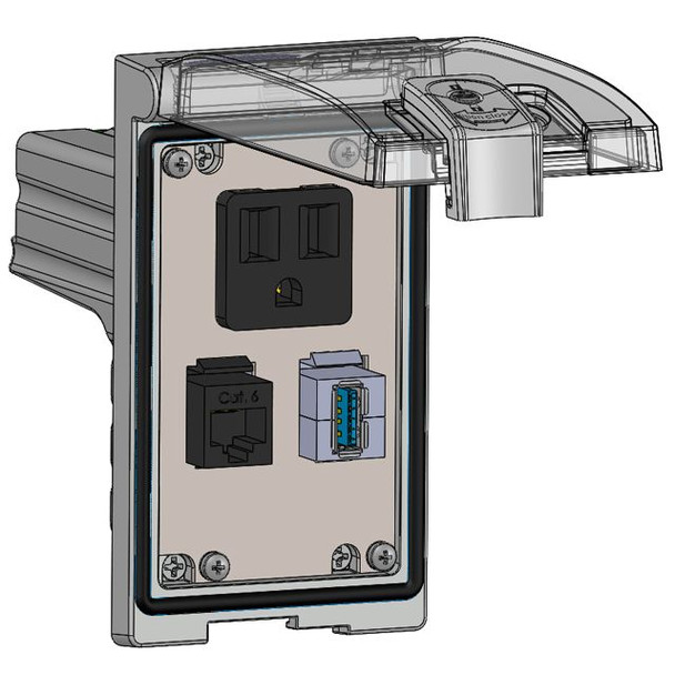 Mencom LP1-DP1-RJ45-USB-AFAF Low Panel Interface Connector with Simplex outlet, RJ45, and form A USB to form A USB, in a Single Cover Housing | American Cable Assemblies