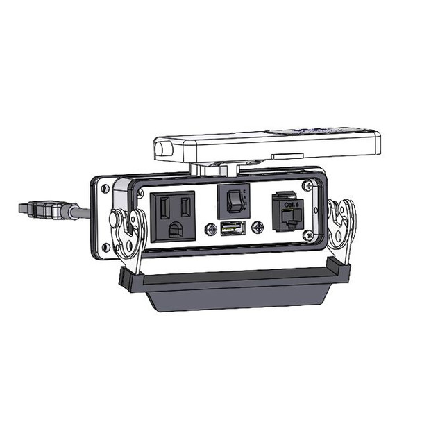Mencom DP1-RJ45-USB-06-R-24LS Panel Interface Connector with Simplex outlet, RJ45, form A USB with 6' Cable, and 3amp reset, in a 24 housing | American Cable Assemblies