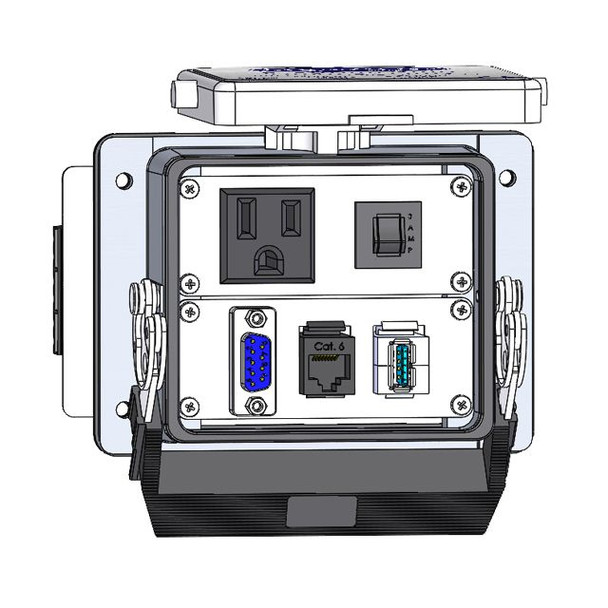 Mencom DP1-DB9-RJ45-USB-AFAF-R-32 Panel Interface Connector with Simplex outlet, DB9, RJ45, USB-AFAF, and a 3amp reset, in a 32 housing | American Cable Assemblies