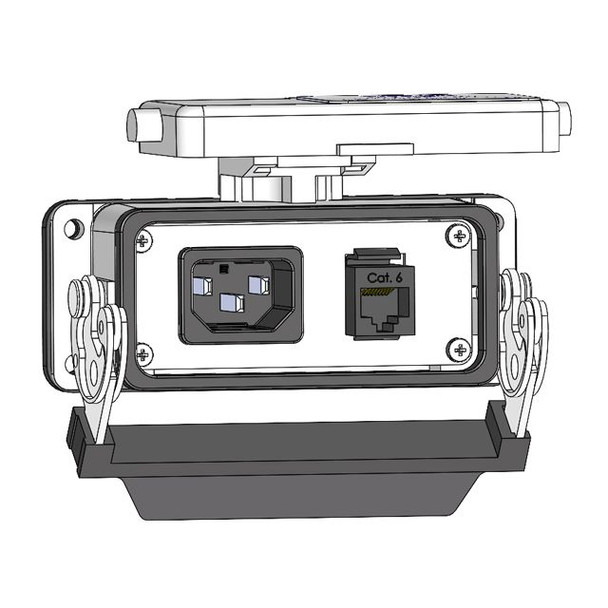 Mencom DMC-RJ45-16 Panel Interface Connector with C14 Male Receptacle IEC, and RJ45, in a 16LS housing | American Cable Assemblies