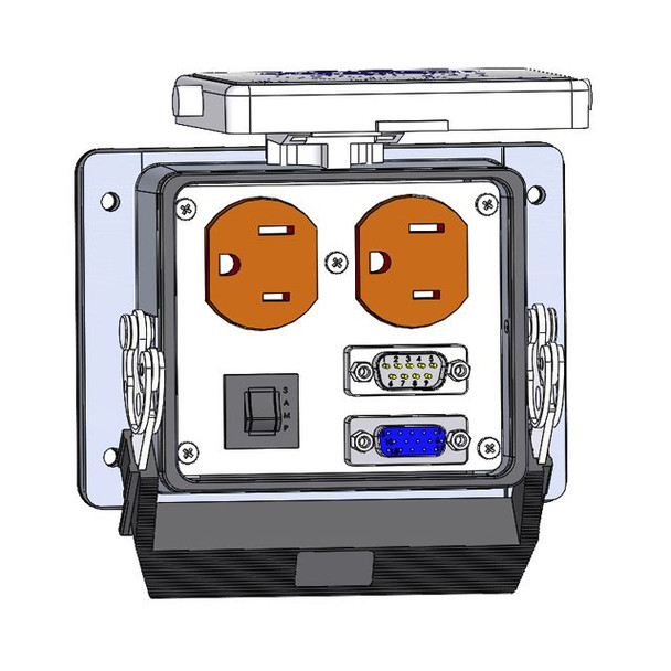 Mencom DP-MDB9-DDB15-R-32 Panel Interface Connector with Duplex outlet,  9 pin D-sub Male to Female, Hi-Density 15 Pin D-Sub, and a 3amp reset, in a 32 housing | American Cable Assemblies