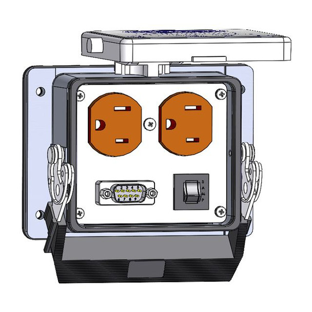 Mencom DP-MDB9-R-32 Panel Interface Connector with Duplex outlet ,9 pin D-sub male exterior, and a 3amp reset, in a 32 housing | American Cable Assemblies