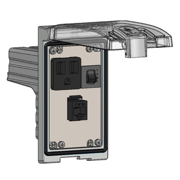 Mencom LP1SS-DP1-RJ45-R Low Profile Panel Interface Connector with Simplex outlet, RJ45, a 3amp reset in a Single Cover, Stainless Steel Housing | American Cable Assemblies