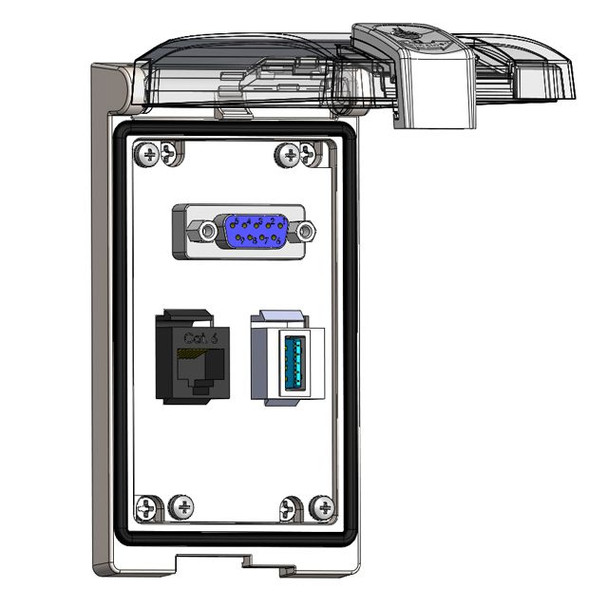 Mencom LP1SS-DB9-RJ45-USB-AFAF Low Profile Panel Interface Connector with Simplex outlet, DB9, RJ45, USB-AFAF, in a Single Cover, Stainless Steel Housing | American Cable Assemblies
