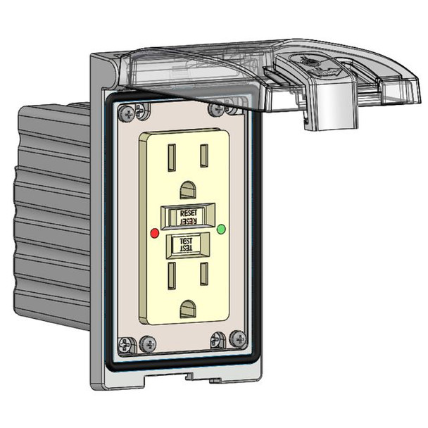 Mencom LP1SS-GF Low Profile Panel Interface Connector with GFCI outlet in a Single Cover, Stainless Steel Housing | American Cable Assemblies