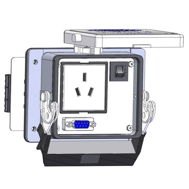 Mencom DCH1-DB9-R-32 Panel Interface Connector with China 10amp outlet, DB9, and 3amp reset, in a 32 housing | American Cable Assemblies