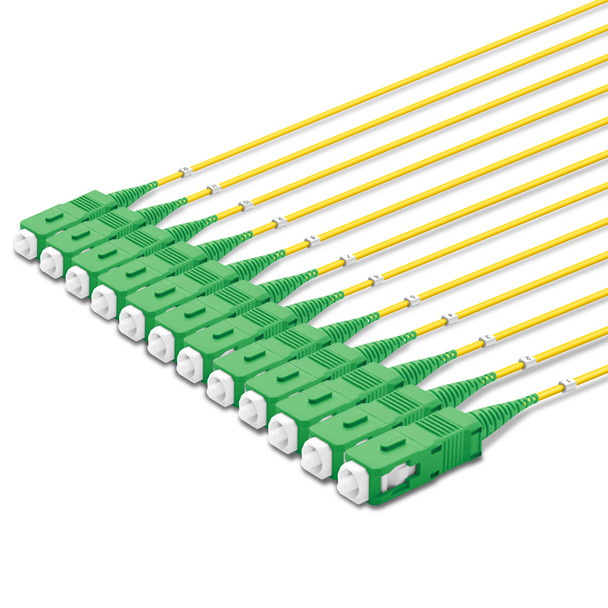 12-Fiber LC UPC to SC APC Multi-Fiber Indoor Micro Distribution Cable, Single Mode OS2, 2.0mm leads, Plenum, TAA Compliant - Made in USA